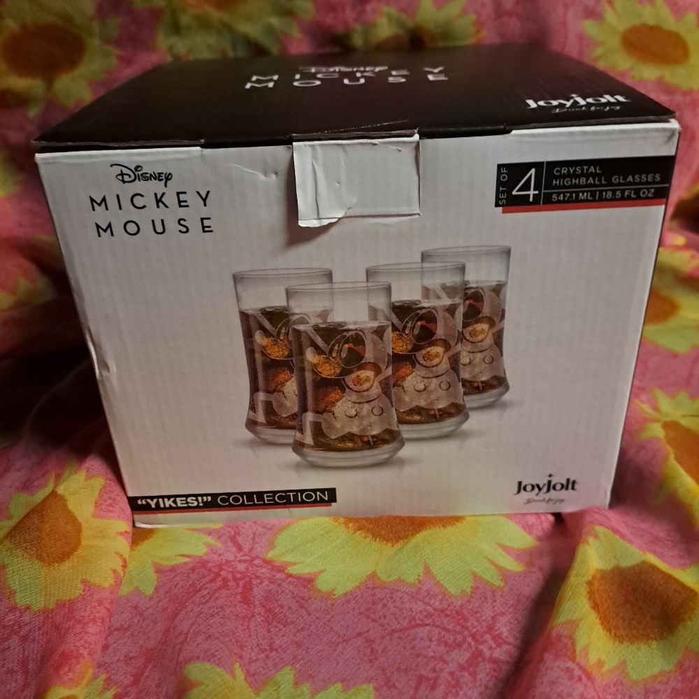 New Disney Mickey Mouse Joyjolt crystal Highball glasses🤍🐹🖤🐭